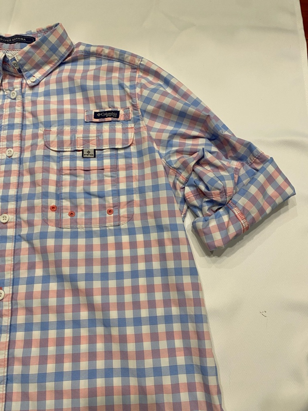 Columbia PFG Women L Plaid Button-Down Shirt - Light Blue & Light Pink - Picture 3 of 8